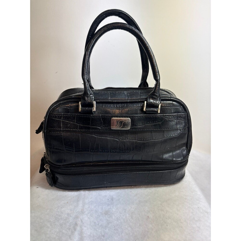 Samsonite crocodile-embossed vanity/cosmetic train case bag